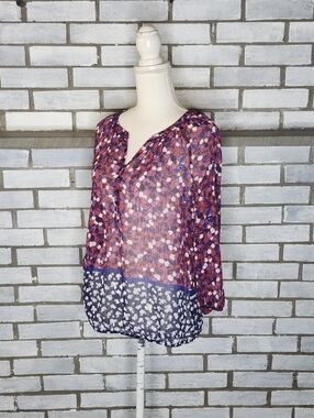 • Liz Claiborne Women's 3/4 Sleeve Sheer Floral Chiffon Blouse Small Multicolor